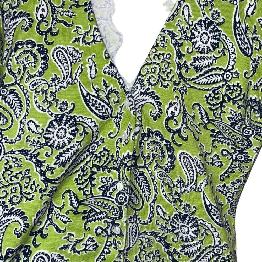 Tweeds Button Cardigan Green Paisley 3/4 Sleeve Sweater Women's Size Medium - Picture 3 of 5
